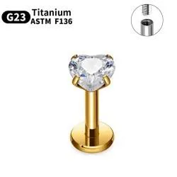 Titanium Microlabret Heart Earring with Cubic Zirconia for Lip, Helix, Tragus Piercing PF T23LI3-2 (1 pc)