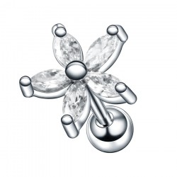 Steel labret earring with a cluster-shaped flower with cubic zirconia petals PF LSIL01-K-2 for piercing the cartilage of the ear, helix, tragus. (1 pc)