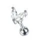Steel labret earring with a cluster-shaped twist in the shape of two flower petals with cubic zirconia PF LSIL01-LP for piercing the cartilage of the ear, helix, tragus. (1 pc)