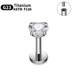 Titanium Microlabret Heart Earring with Cubic Zirconia for Lip, Helix, Tragus Piercing PF T23LI3-2