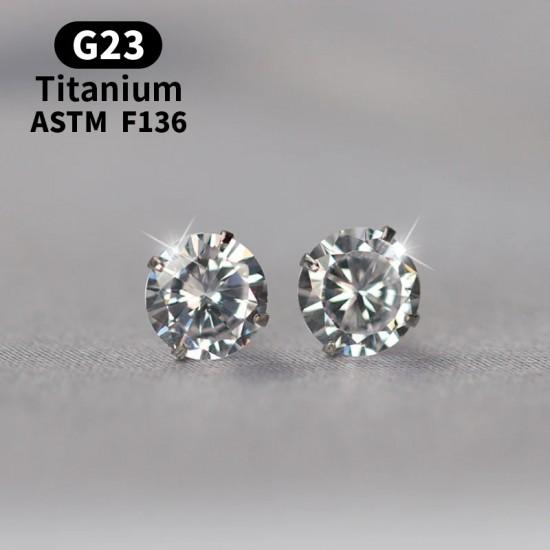 Titanium stud earrings (studs) Spikes T23ER01 with cubic zirconia from 2 to 5 mm (pair)