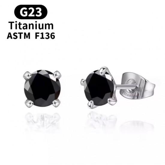 Titanium stud earrings (studs) Spikes T23ER01 with cubic zirconia from 2 to 5 mm (pair)