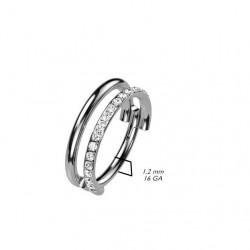 Double clicker ring made of titanium with cubic zirconia PiercedFish RHT73, piercing earring for cartilage of the ear, tragus and helix, eyebrows, lips, nose, navel