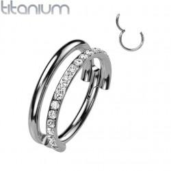 Double clicker ring made of titanium with cubic zirconia PiercedFish RHT73, piercing earring for cartilage of the ear, tragus and helix, eyebrows, lips, nose, navel