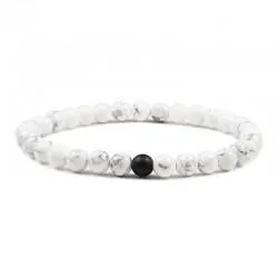 Women's bracelet 8030-1 made of white cacholong with a bead of black matte agate (1 pc)