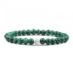 Women's bracelet made of green malachite stone 803-5 with a bead of white cacholong (1 pc)