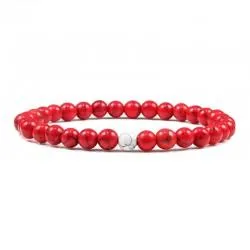Women's bracelet made of red stone 80311-4 with a bead of white cacholong (1 pc)