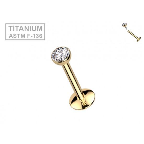 Titanium labret earring for ear and lip piercing PiercedFish TIL03 with crystal