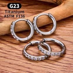 Сережки-кільця з титану ASTM F136 з доріжкою фіанітів (клікер), пара, для хелікса, трагуса, мочки (1 шт.)
