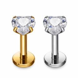 Titanium Microlabret Heart Earring with Cubic Zirconia for Lip, Helix, Tragus Piercing PF T23LI3-2 (1 pc)