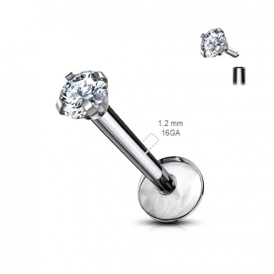 Microlabret earring 1.2 mm made of titanium with cubic zirconia for lip piercing, helix, tragus PiercedFish T23LI3 (1 pc)