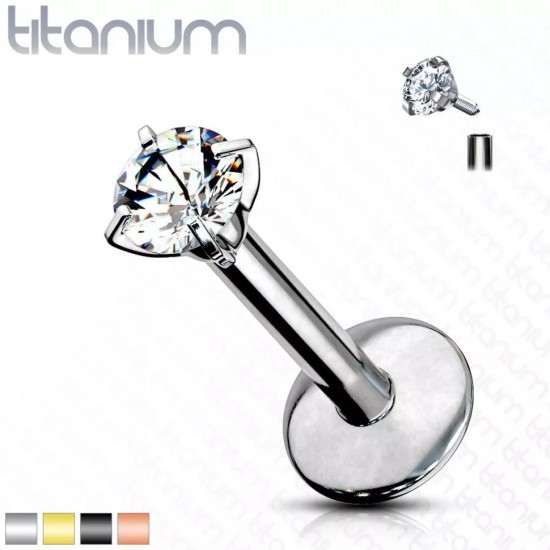 Microlabret earring 1.2 mm made of titanium with cubic zirconia for lip piercing, helix, tragus PiercedFish T23LI3 (1 pc)