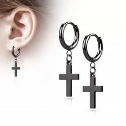 Hoop earrings (congo) made of Spikes SE046 steel with a cross-shaped pendant (pair)