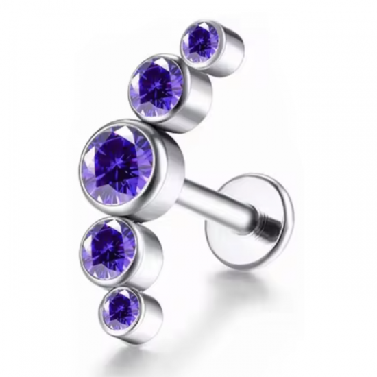 Titanium labret earring for lip or ear cartilage piercing PiercedFish TIL20 wrap cluster with cubic zirconia