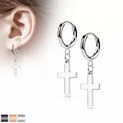 Hoop earrings (congo) made of Spikes SE046 steel with a cross-shaped pendant (pair)