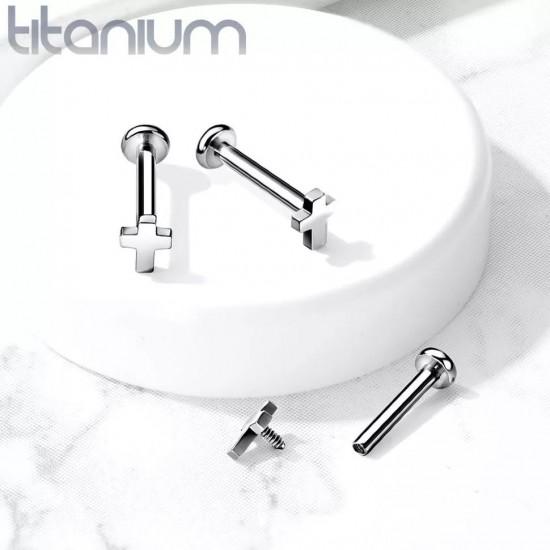 Титанові сережки лабрет з хрестиком PiercedFish TIL11 для пірсингу Монро, трагуса, хелікса