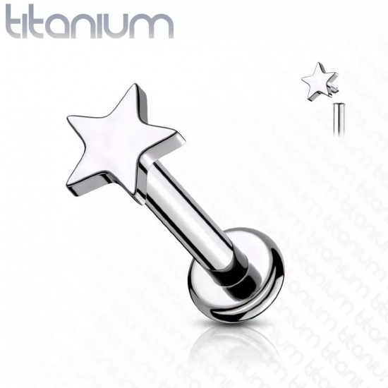 Labret earring made of titanium with star PiercedFish TIL14 for cartilage piercing of the ear, lips (1 pc)