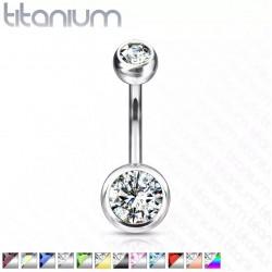 Titanium banana navel piercing PiercedFish T23N04 without coating with cubic zirconia