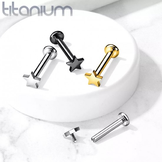 Labret earring made of titanium with star PiercedFish TIL14 for cartilage piercing of the ear, lips (1 pc)