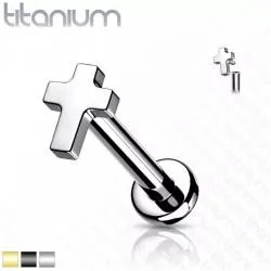 Titanium labret earring with cross PiercedFish TIL11 for Monroe, Tragus, Helix piercings (1 pc)