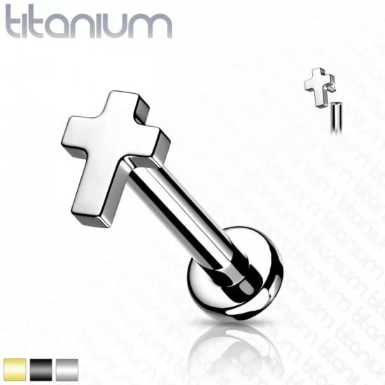 Титанові сережки лабрет з хрестиком PiercedFish TIL11 для пірсингу Монро, трагуса, хелікса