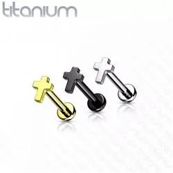 Titanium labret earring with cross PiercedFish TIL11 for Monroe, Tragus, Helix piercings (1 pc)