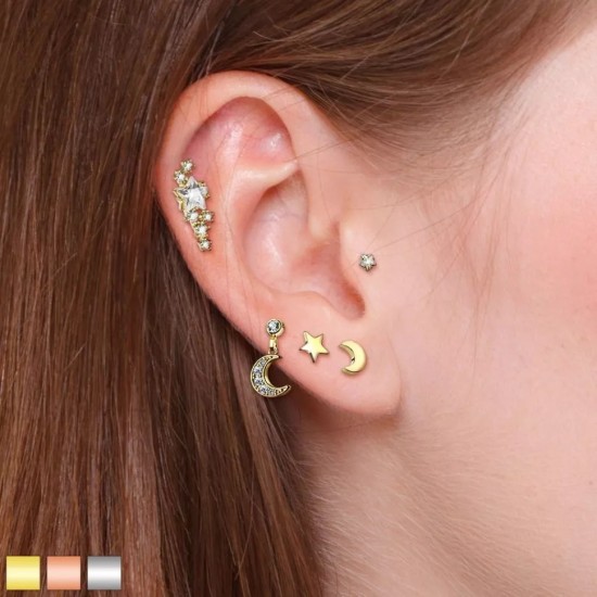 Labret earring made of titanium with star PiercedFish TIL14 for cartilage piercing of the ear, lips (1 pc)