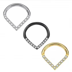 Clicker ring made of titanium with cubic zirconia PiercedFish RHT61 earring for septum, tragus and helix piercings, eyebrows (1 pc)