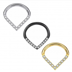 Clicker ring made of titanium with cubic zirconia PiercedFish RHT61 earring for septum, tragus and helix piercings, eyebrows