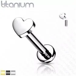 Titanium labret earring with heart PiercedFish TIL13 for Monroe, Tragus, Helix piercings (1 pc)