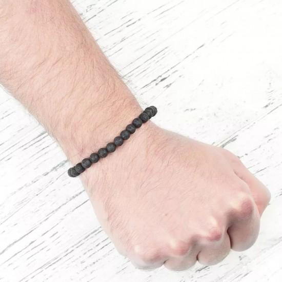 Lava rubber bracelet with matte agate bead 0207