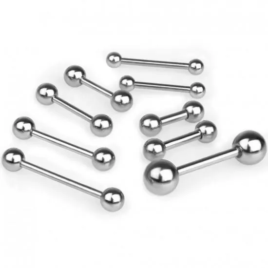 Barbell (1 mm, 1.2, 1.6 mm) made of PiercedFish BS steel for ear, helix, industrial, tongue, eyebrow, nipple piercings (from 6 mm to 51 mm long) (1 pc)