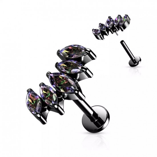 Labret earring made of steel with wrap-cluster and cubic zirconia PiercedFish LSIL01 for piercing of ear cartilage, helix, tragus, lips (Monroe, Medusa) (1 pc)