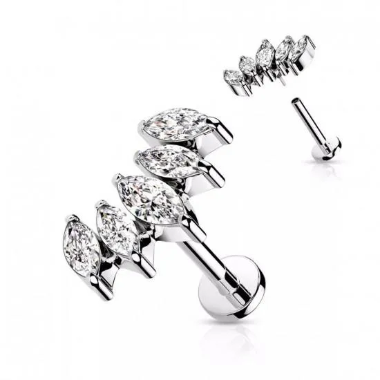 Labret earring made of steel with wrap-cluster and cubic zirconia PiercedFish LSIL01 for piercing of ear cartilage, helix, tragus, lips (Monroe, Medusa) (1 pc)