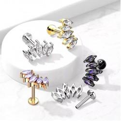 Labret earring made of steel with wrap-cluster and cubic zirconia PiercedFish LSIL01 for piercing of ear cartilage, helix, tragus, lips (Monroe, Medusa)