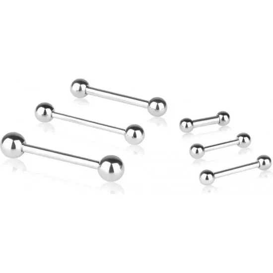 Barbell (1 mm, 1.2, 1.6 mm) made of PiercedFish BS steel for ear, helix, industrial, tongue, eyebrow, nipple piercings (from 6 mm to 51 mm long) (1 pc)