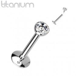 Titanium labret earring for ear and lip piercing PiercedFish TIL03 with crystal