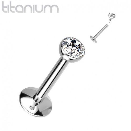Titanium labret earring for ear and lip piercing PiercedFish TIL03 with crystal