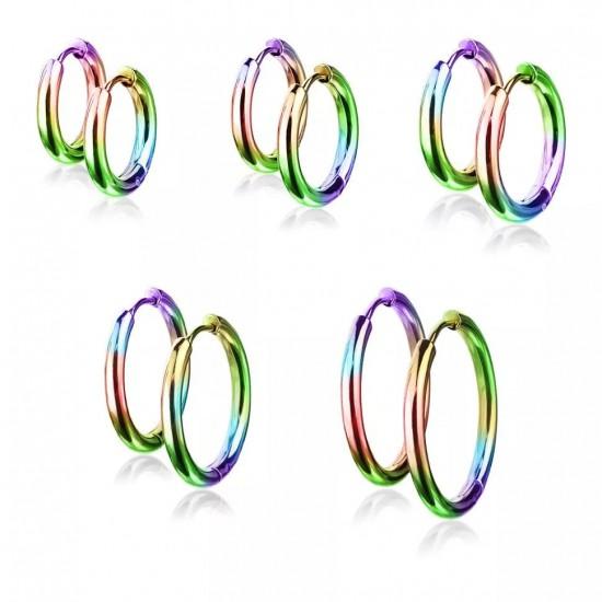 Серьги-кольца стальные Spikes SE3065W с переливом - Серьги-кольца