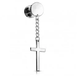 Steel earring with a pendant in the shape of a cross (fake plugs) PiercedFish PSFX021 (1 pc)