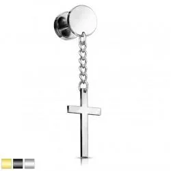 Steel earring with a pendant in the shape of a cross (fake plugs) PiercedFish PSFX021 (1 pc)