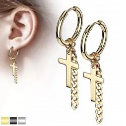 Transformable earrings (rings) made of Spikes SE3552 steel with removable pendants, crosses and chains (pair)