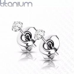 Titanium stud earrings (studs) Spikes T23ER01 with cubic zirconia from 2 to 5 mm