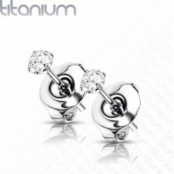 Titanium stud earrings (studs) Spikes T23ER01 with cubic zirconia from 2 to 5 mm (pair)