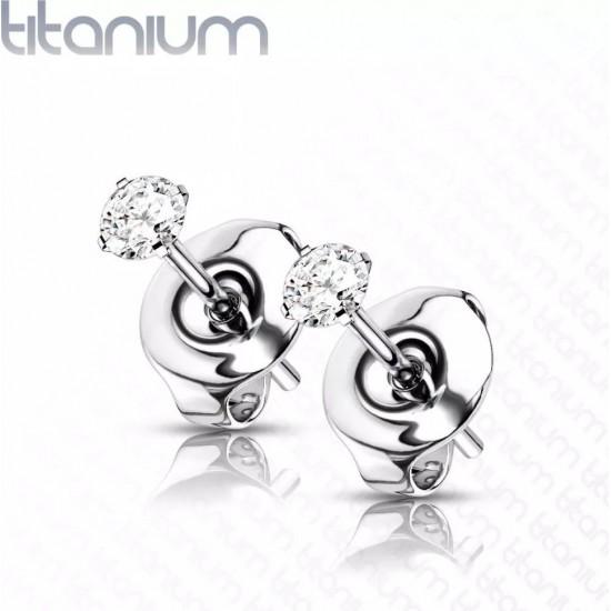 Titanium stud earrings (studs) Spikes T23ER01 with cubic zirconia from 2 to 5 mm (pair)