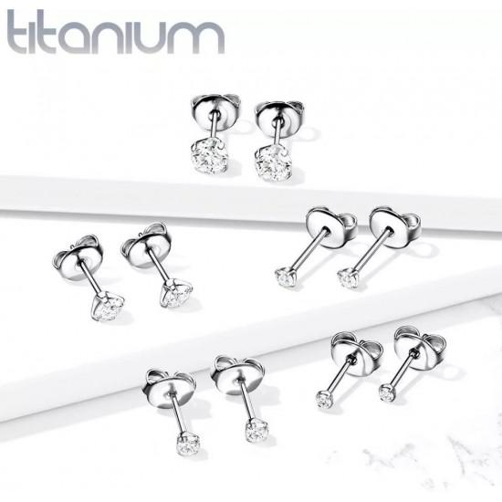 Titanium stud earrings (studs) Spikes T23ER01 with cubic zirconia from 2 to 5 mm (pair)