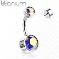 Titanium banana earring for navel piercing PiercedFish TIN05-141046 (stones 4 and 6 mm)
