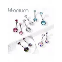 Titanium banana earring for navel piercing PiercedFish TIN05-141046 (stones 4 and 6 mm) (1 pc)