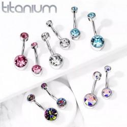 Titanium banana earring for navel piercing PiercedFish TIN05-141046 (stones 4 and 6 mm)