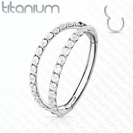 Double clicker ring made of titanium with cubic zirconia PiercedFish RHT73, piercing earring for cartilage of the ear, tragus and helix, eyebrows, lips, nose, navel - Hand Piercing